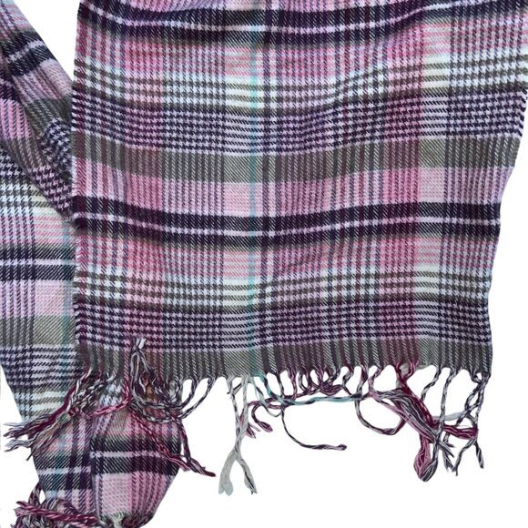 purple lavender super soft gray glenn plaid print fringe trim scarf - Picture 2 of 3